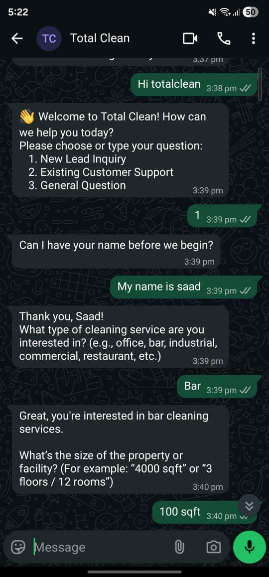 WhatsApp Support Bot screenshot 1